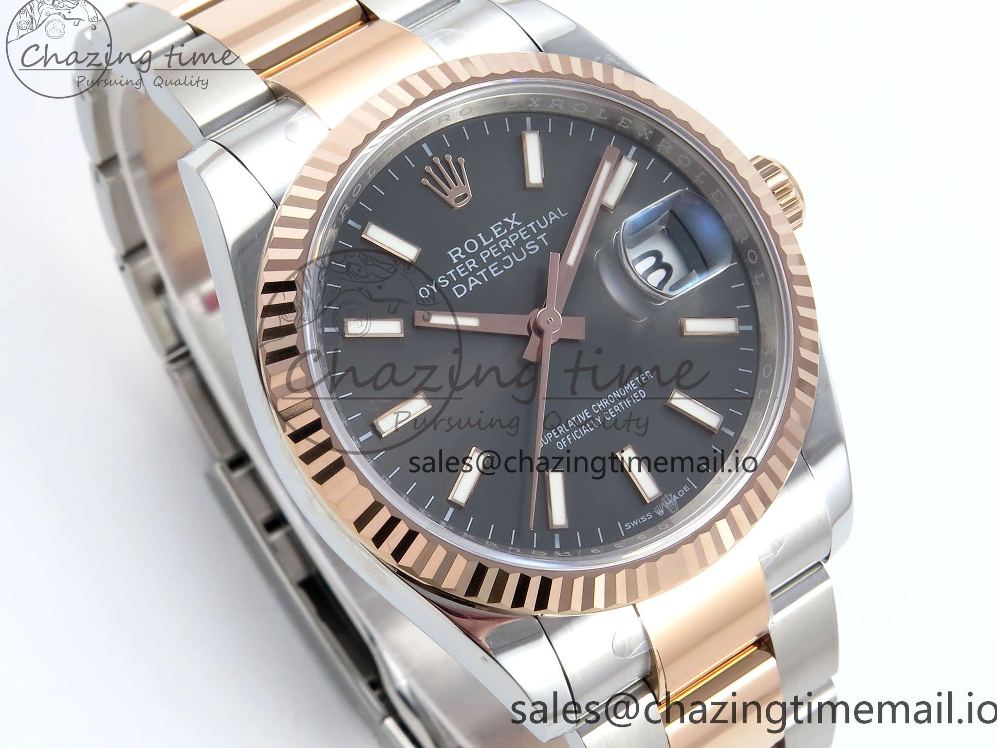 1222 TechFriendly DateJust 36 126231 EWEF Best Edition Gray Stick Dial on SS RG Oyster Bracelet A 661